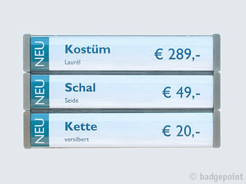 Badgepoint - Name tag systems - We make your name visible fra Dansk Erhvervsbeklædning. - som Standardprodukter, Individuelle produkter, og som Brancheløsninger: Navneskilte, Reversskilte, Bordskilte, Kampagneskilte, Badge, med tryk og gravering, efter opgaven.