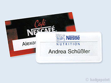 Badgepoint - Name tag systems - We make your name visible fra Dansk Erhvervsbekl�dning. - som Standardprodukter, Individuelle produkter, og som Branchel�sninger: Navneskilte, Reversskilte, Bordskilte, Kampagneskilte, Badge, med tryk og gravering, efter opgaven.