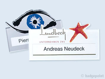 Badgepoint - Name tag systems - We make your name visible fra Dansk Erhvervsbekl�dning. - som Standardprodukter, Individuelle produkter, og som Branchel�sninger: Navneskilte, Reversskilte, Bordskilte, Kampagneskilte, Badge, med tryk og gravering, efter opgaven.