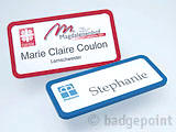 Badgepoint - Name tag systems - We make your name visible fra Dansk Erhvervsbekl�dning. - som Standardprodukter, Individuelle produkter, og som Branchel�sninger: Navneskilte, Reversskilte, Bordskilte, Kampagneskilte, Badge, med tryk og gravering, efter opgaven.