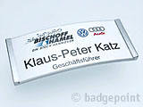 Badgepoint - Name tag systems - We make your name visible fra Dansk Erhvervsbekl�dning. - som Standardprodukter, Individuelle produkter, og som Branchel�sninger: Navneskilte, Reversskilte, Bordskilte, Kampagneskilte, Badge, med tryk og gravering, efter opgaven.