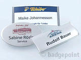 Badgepoint - Name tag systems - We make your name visible fra Dansk Erhvervsbekl�dning. - som Standardprodukter, Individuelle produkter, og som Branchel�sninger: Navneskilte, Reversskilte, Bordskilte, Kampagneskilte, Badge, med tryk og gravering, efter opgaven.