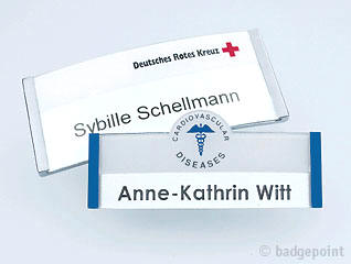Badgepoint - Name tag systems - We make your name visible fra Dansk Erhvervsbekl�dning. - som Standardprodukter, Individuelle produkter, og som Branchel�sninger: Navneskilte, Reversskilte, Bordskilte, Kampagneskilte, Badge, med tryk og gravering, efter opgaven.