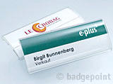 Badgepoint - Name tag systems - We make your name visible fra Dansk Erhvervsbekl�dning. - som Standardprodukter, Individuelle produkter, og som Branchel�sninger: Navneskilte, Reversskilte, Bordskilte, Kampagneskilte, Badge, med tryk og gravering, efter opgaven.