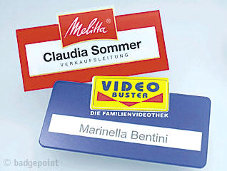 Badgepoint - Name tag systems - We make your name visible fra Dansk Erhvervsbekl�dning. - som Standardprodukter, Individuelle produkter, og som Branchel�sninger: Navneskilte, Reversskilte, Bordskilte, Kampagneskilte, Badge, med tryk og gravering, efter opgaven.