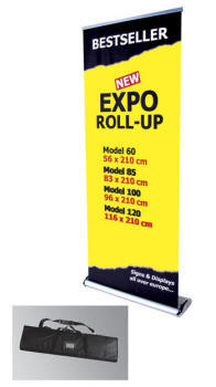 304 Roll-Up Expo, enkeltsidet. Udf�rt i s�lv-eloxeret aluminium.