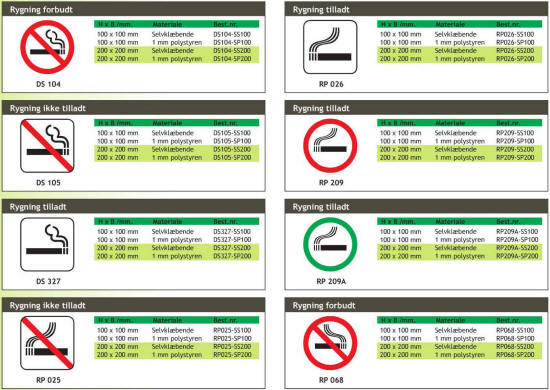Rygning og rygepolitik - Piktogrammer til enhver anvisning og lejlighed