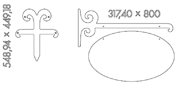 Galgeskilte med tekster og logo i folie og gravering