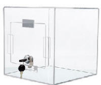 Stermme- eller lotteribox i klar eller opal hvid akryl med låge