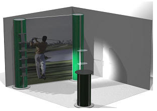 Hj�rnestand med et standareal p� 3 x 3,5 meter, i en h�jde p� 245 cm..