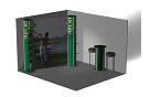 Hj�rnestand med et standareal p� 3 x 3,5 meter, i en h�jde p� 245 cm..