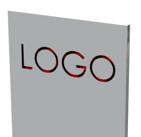 Logoet og budskab kan enten sættes op som selvklæbende skåret eller printet folie, alternativt kan logoet fræses og skæres ud, hvilket igen giver forskellige muligheder for at give dybde. Vi har til dette formål lavet en standard ”Poster-Box”-løsning, hvori der er implementerer en kraftig LED-lysskinne til bagbelysning af det bearbejdede logo.
