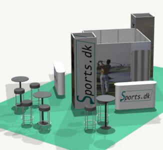 Messe- og udstillingssystemer: Case: 60 m2 Åben stand, standmål; 6 x 10 m., med en højde på 245 eller 305 cm..