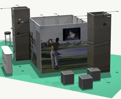Messe- og udstillingssystemer: Case: 60 m2 Åben stand, standmål; 6 x 10 m., med en højde på 245 eller 305 cm..