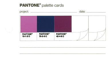PANTONE palette-kortet er en praktisk nyhed, der tillader Dem at fylde et kort ud med f.eks. jobnummer og dato og desuden kl�be op til fem chips p�.