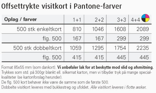 Offsettrykte visitkort i Pantone-farver