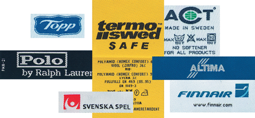 V�vede-, Broderede-,&nbsp;Gummi-, Lasercut- og Superweave - m�rker og etiketter til p�syning.