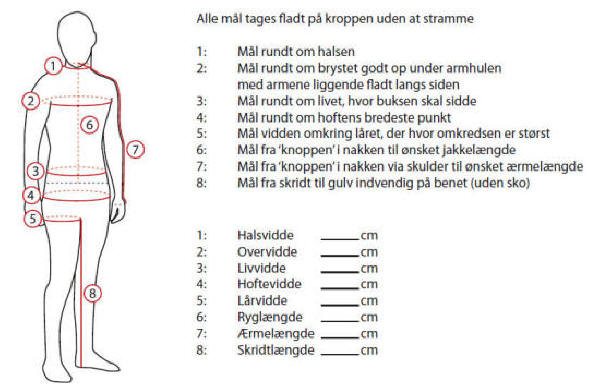 Målskema for F. Engel arbejdstøj