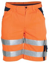 2-farvede EN 471 shorts Model: 6600-420-10062-farvede shorts med 2 sidelommer, den ene med billetlomme. 2 baglommer med forst�rkning i bunden samt velcro p� h�jre. Rummelig l�rlomme med mobiltelefonlomme og blyantlommer. Hammerstrop. Forst�rket tommestoklomme med l�g for ekstra plads. Refleks 3M - Fluorescerende: 60% polyester / 40% bomuld 290 g/m�. Kontrastmetervare Stancord+: 65% polyester / 35% bomuld 300 g/m�. Findes i str: 72 - 120 DKK pris fra 348,75 