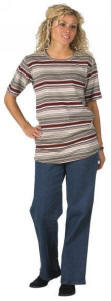 FD0200/ 40/60 % p/b Dame T-shirt stribet med rund hals XS - 3XL 40/60% polyester/bomuld, 220 g/m2 LYSEBL�/SAND BORDEAUX/SAND