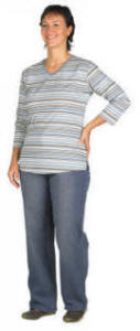 FD0400/ 40/60 % p/b Dame T-shirt stribet med V-hals og 3/4-�rmer XS - 3XL 40/60% polyester/bomuld, 220 g/m2 R�D/DENIM OCEAN/D. GREEN
