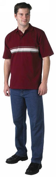 FH1000/ 40/60 % p/b Polo T-shirt med strib p� bryst XS - 3XL 40/60% polyester/bomuld, 220 g/m2 BORDEAUX NAVY 