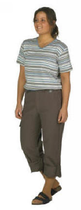FD0500/ 40/60 % p/b Dame T-shirt stribet med V-hals XS - 3XL 40/60% polyester/bomuld, 220 g/m2 R�D/DENIM OCEAN/D. GREEN