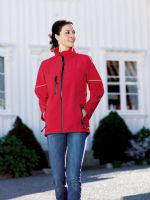 Dame softshell jakke. Reflekspiping p� �rmer.