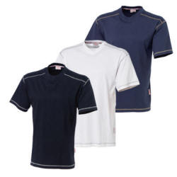 -shirt med V-hals og kontraststikninger. 100% bomuld, 180 g/m2