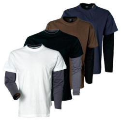 T-shirt med lange ærmer. Dobbeltlag i ærmer. To farver og kontraststikninger