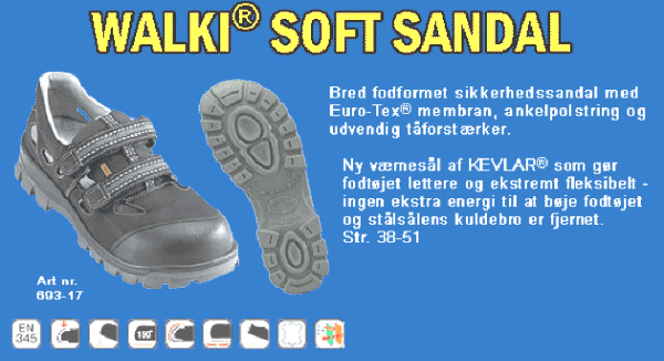 Dess.: 693-17 WALKI Soft sandal - bred fodformet sikkerhedssandal med Euro-Tex membran, ankelpolstring og udvendig t�forst�rkning.