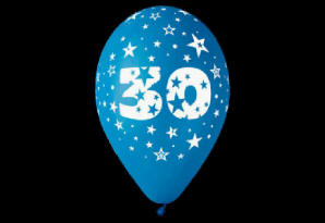 30 år. Dess.: 41100. Rund standardfarvet ballon med globaltryk