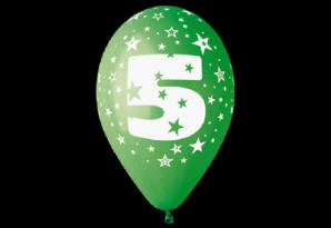 5 år. Dess.: 41100. Rund standardfarvet ballon med globaltryk