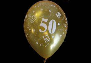 50 år Guld. Dess.: 41100. Runde metal balloner med 50 år