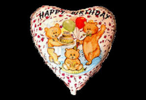 510 Birthday Bears. Dess.: 0330502. Hjerteformet 18" sølvfolieballon med Birthday Bears motiv