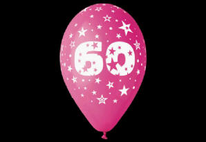 60 år. Dess.: 41100. Rund standardfarvet ballon med globaltryk