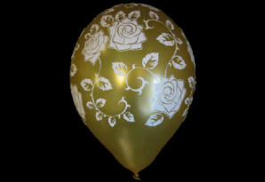 Roser på Guld ballon. Dess.: 41200. Rund metallic ballon med globaltryk