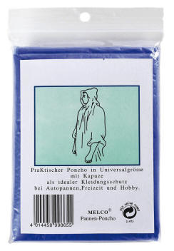 Poncho engangs emergency, bl� blue - til brug for det daglige, p� camping, festival og byfester.