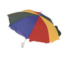 Lille bordparasol. Kan fastg�res p� bord eller stol.