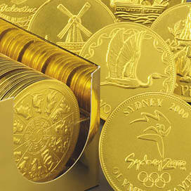 Steenlands chokolade mønter og medaljer. Den største chokolademønt er Medaljonen.