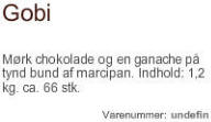 Gobi - COCA producerer og udbyder eksklusive chokolader som standardl�sninger, og produceret eller pakket efter specifikke krav - i sm� og st�rre m�ngder.