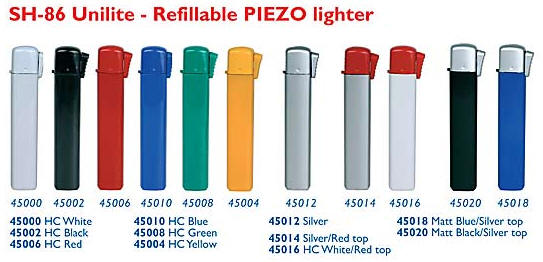 PIEZO Lighteren, med tryk, pr�g og gravering.