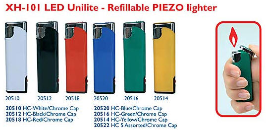 PIEZO Lighteren, med tryk, pr�g og gravering.