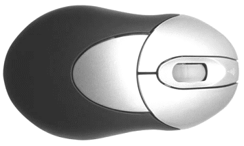 Ergo trådløs mus har en optisk sensor og rullehjul.