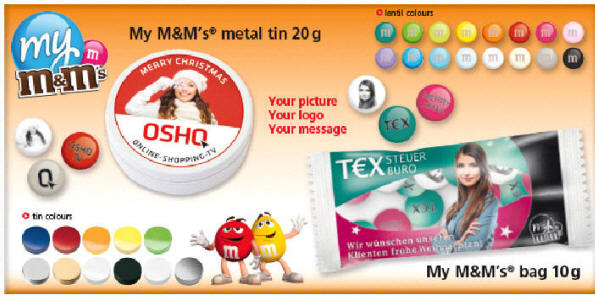 M&M, samt alt i logoslik og chokolade - Jule reklameartikler - Fodbold reklameartikler eller Adventskalendere