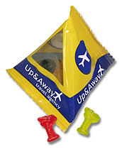 Frugtvingummi Trekantspose Denne artikel giver Dem firedobbelt reklameeffekt.