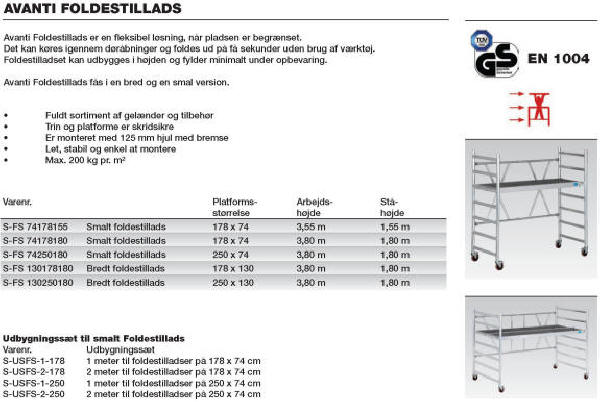 Udbygning for smalt foldestillads