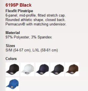 6195P Black Flexfit Pinstripe 6-panel, mid-profile, fitted stretch cap