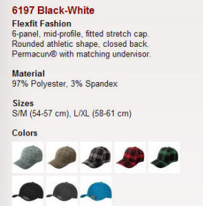 6197 Black-White Flexfit Fashion 6-panel, mid-profile, fitted stretch cap